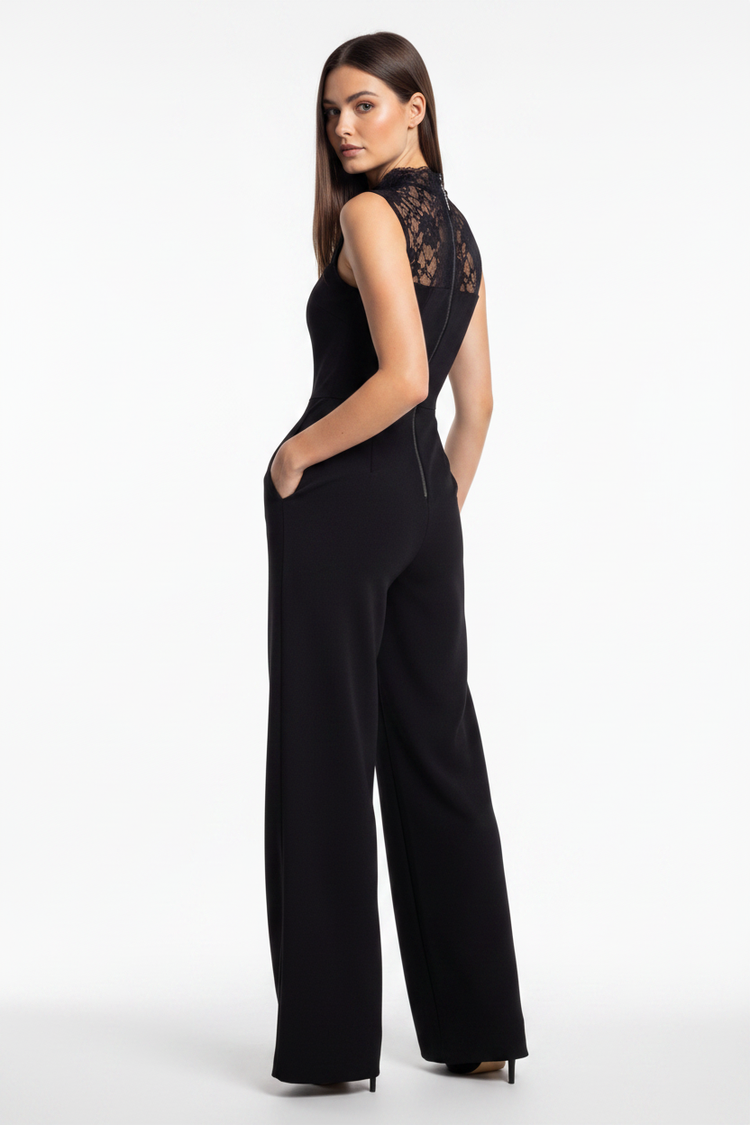 Elegant Sleeveless Lace Jumpsuit with Pockets & Adjustable Straps
