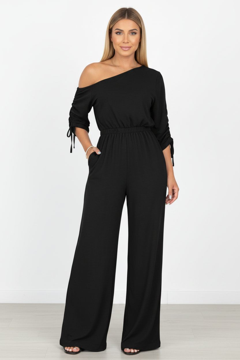 Chic Comfortable Wide Leg Jumpsuit with Adjustable Straps & Pockets
