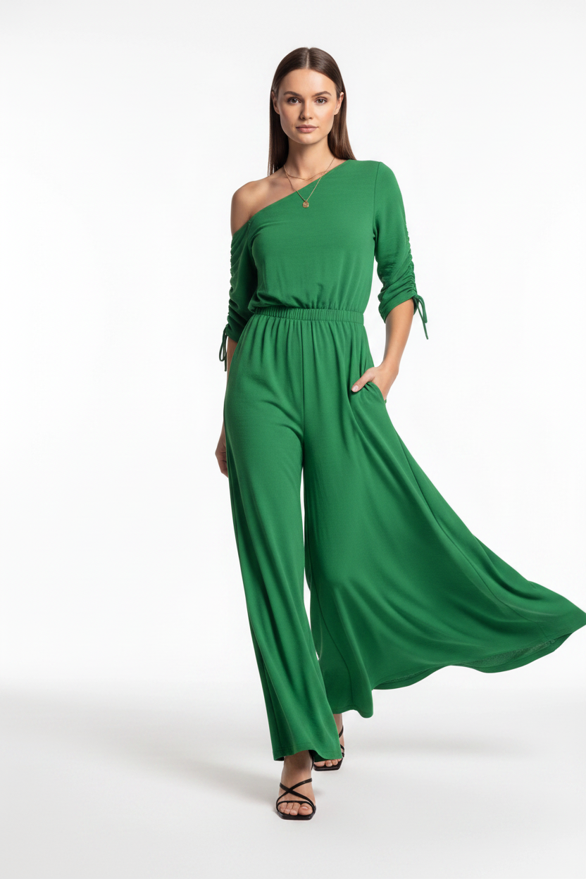 Chic Comfortable Wide Leg Jumpsuit with Adjustable Straps & Pockets