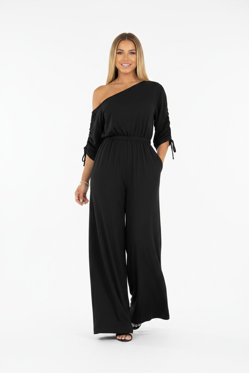 Chic Comfortable Wide Leg Jumpsuit with Adjustable Straps & Pockets