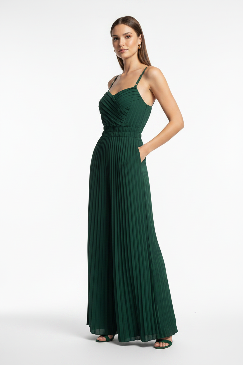 Elegant Wide-Leg Flared Jumpsuit with Adjustable Straps & Pockets