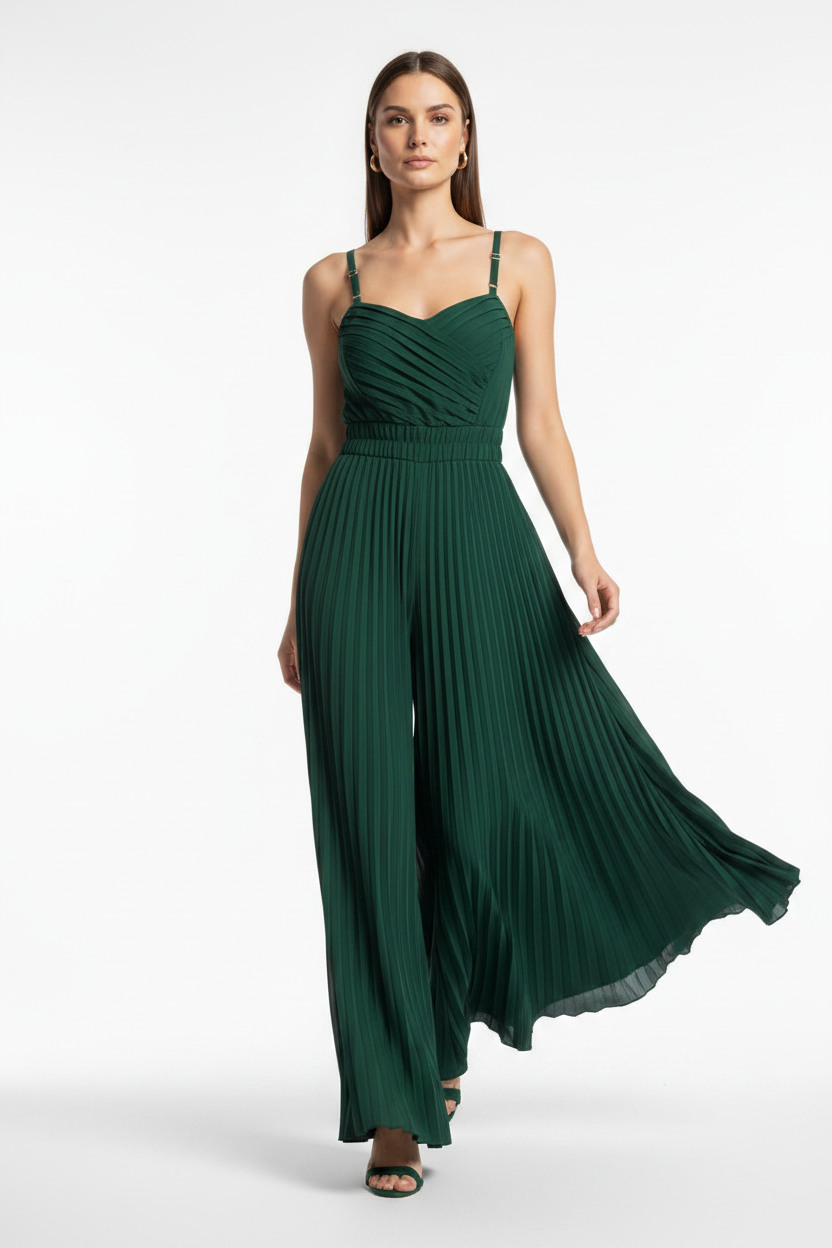 Elegant Wide-Leg Flared Jumpsuit with Adjustable Straps & Pockets