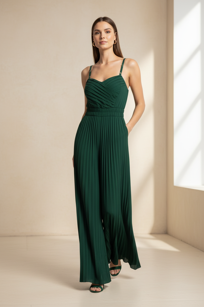 Elegant Wide-Leg Flared Jumpsuit with Adjustable Straps & Pockets