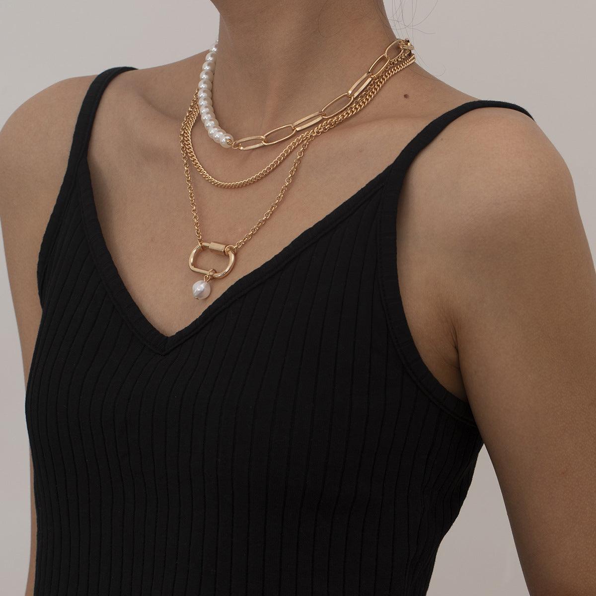 Genevieve 3 Pieces Pearl Metal Block Necklace Set