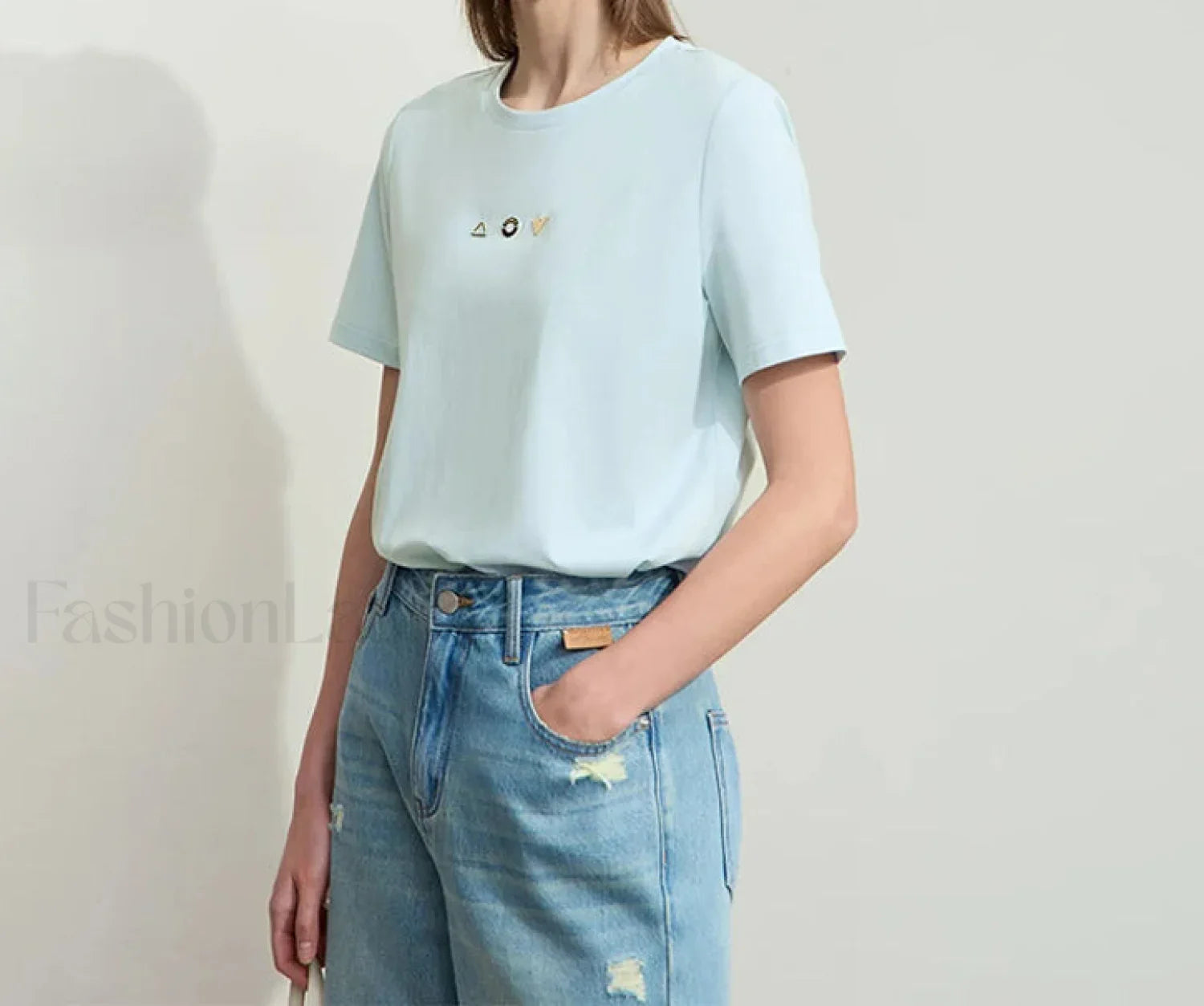 Geometric Print Cotton T Shirt Light Blue / S