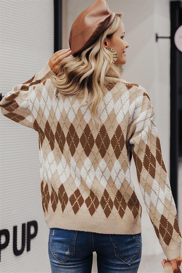 Geometrical Turtle Neck Thick Pullover