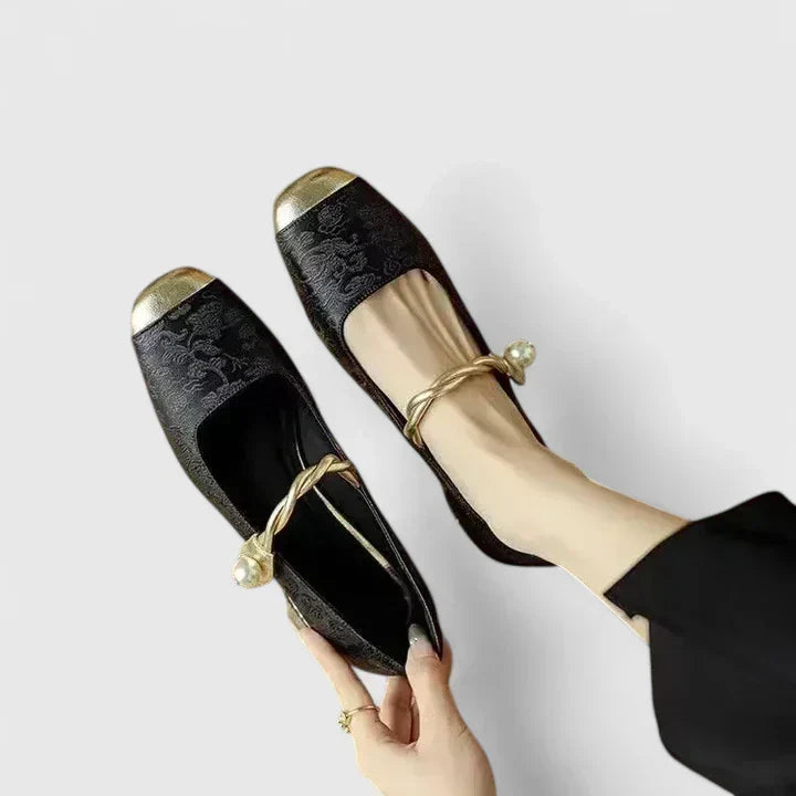 Square Toe Twisted Strap Mary Jane Flats