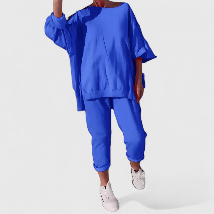 Drop Shoulder Oversized Top and Tapered Pants Two Piece Set