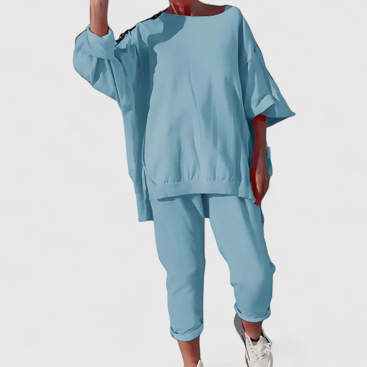 Drop Shoulder Oversized Top and Tapered Pants Two Piece Set