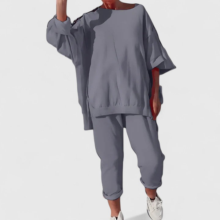 Drop Shoulder Oversized Top and Tapered Pants Two Piece Set