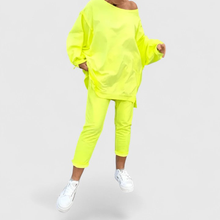 Drop Shoulder Oversized Top and Tapered Pants Two Piece Set