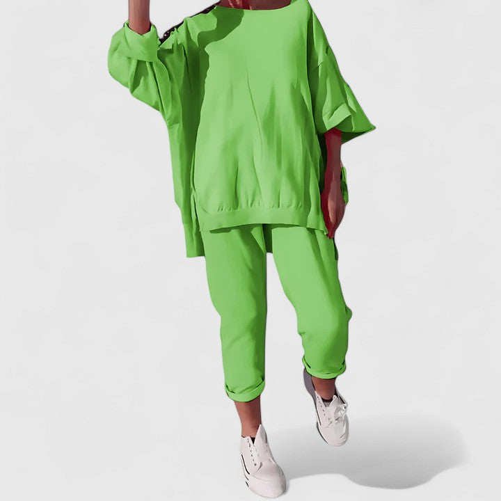 Drop Shoulder Oversized Top and Tapered Pants Two Piece Set