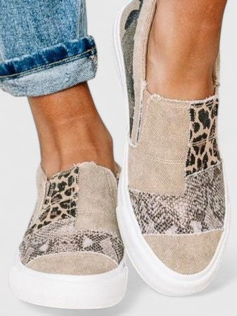 Leopard Snake Print Slip On Platform Sneakers