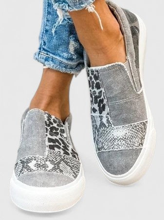 Leopard Snake Print Slip On Platform Sneakers
