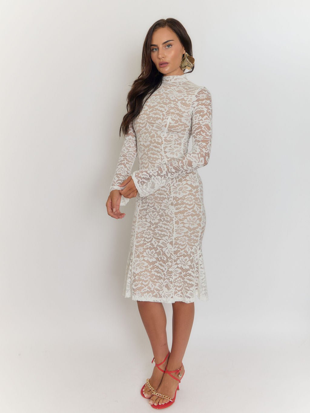 Giulia High Collar Lace Midi Dress 7