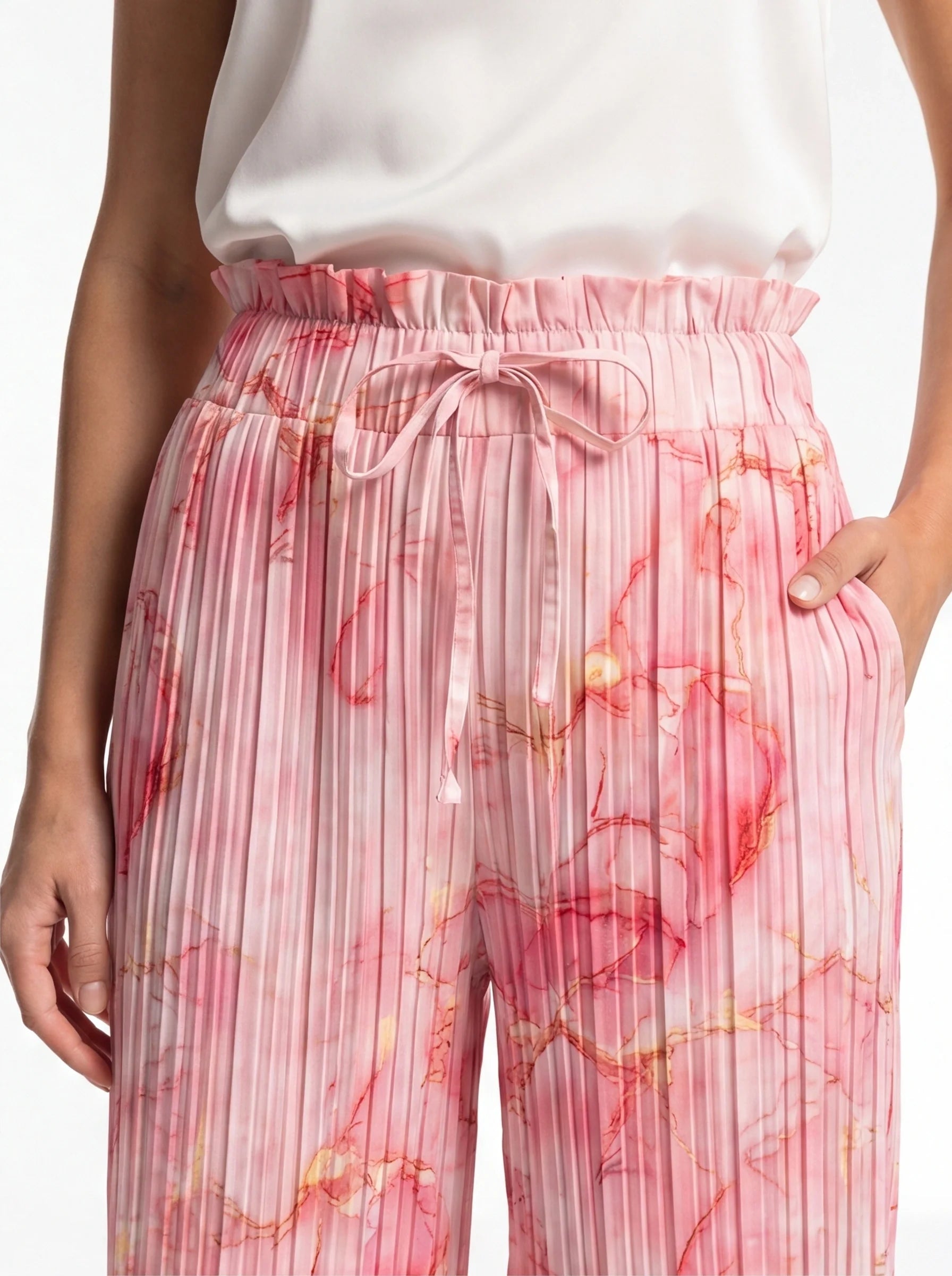 Multicolor Palazzo Pants Fluid Draping All Day Comfort Fit Polyester Elastane Blend
