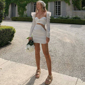 Cut Out Graceful Puff Sleeve Dress M / White Party Dresses-L