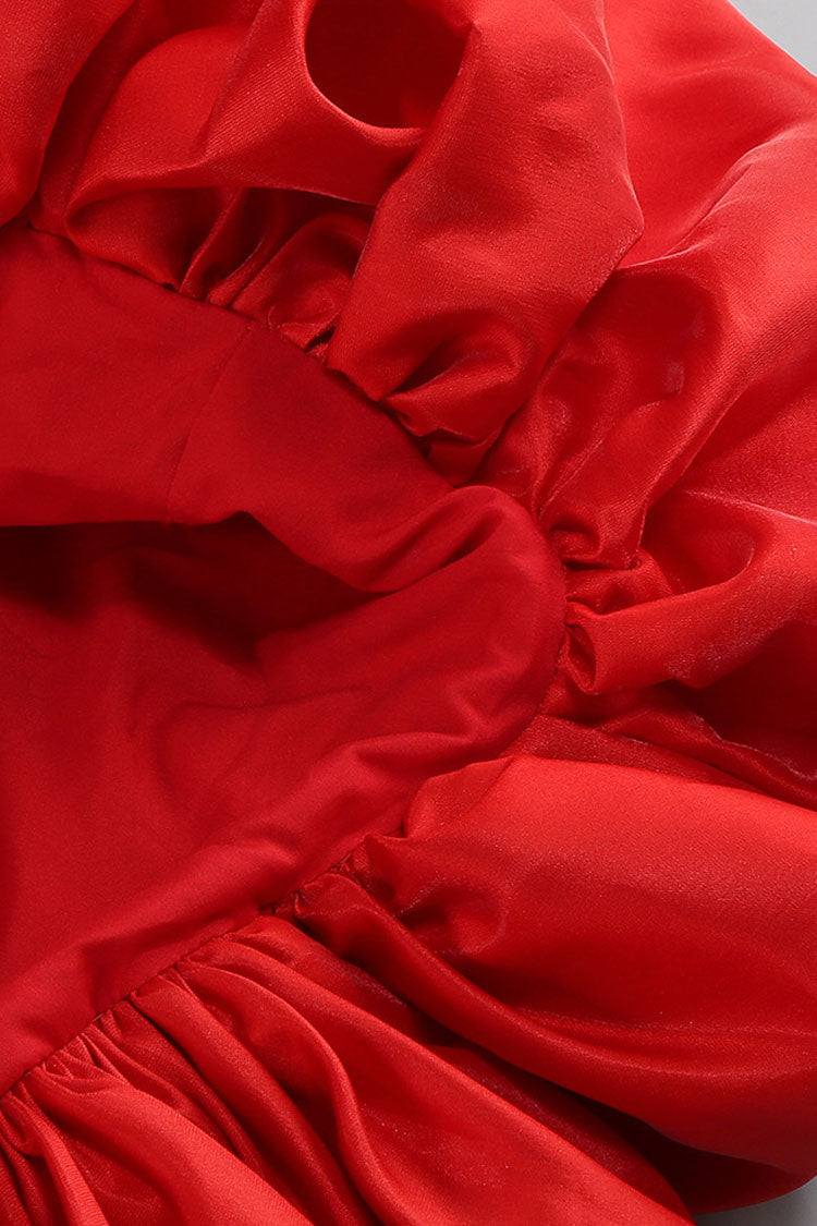 Glossy Satin Draped Off Shoulder Sequin Corset Bubble Party Mini Dress