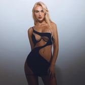 Mermaid Asymmetric Cut Out Mesh Mini Dress 7