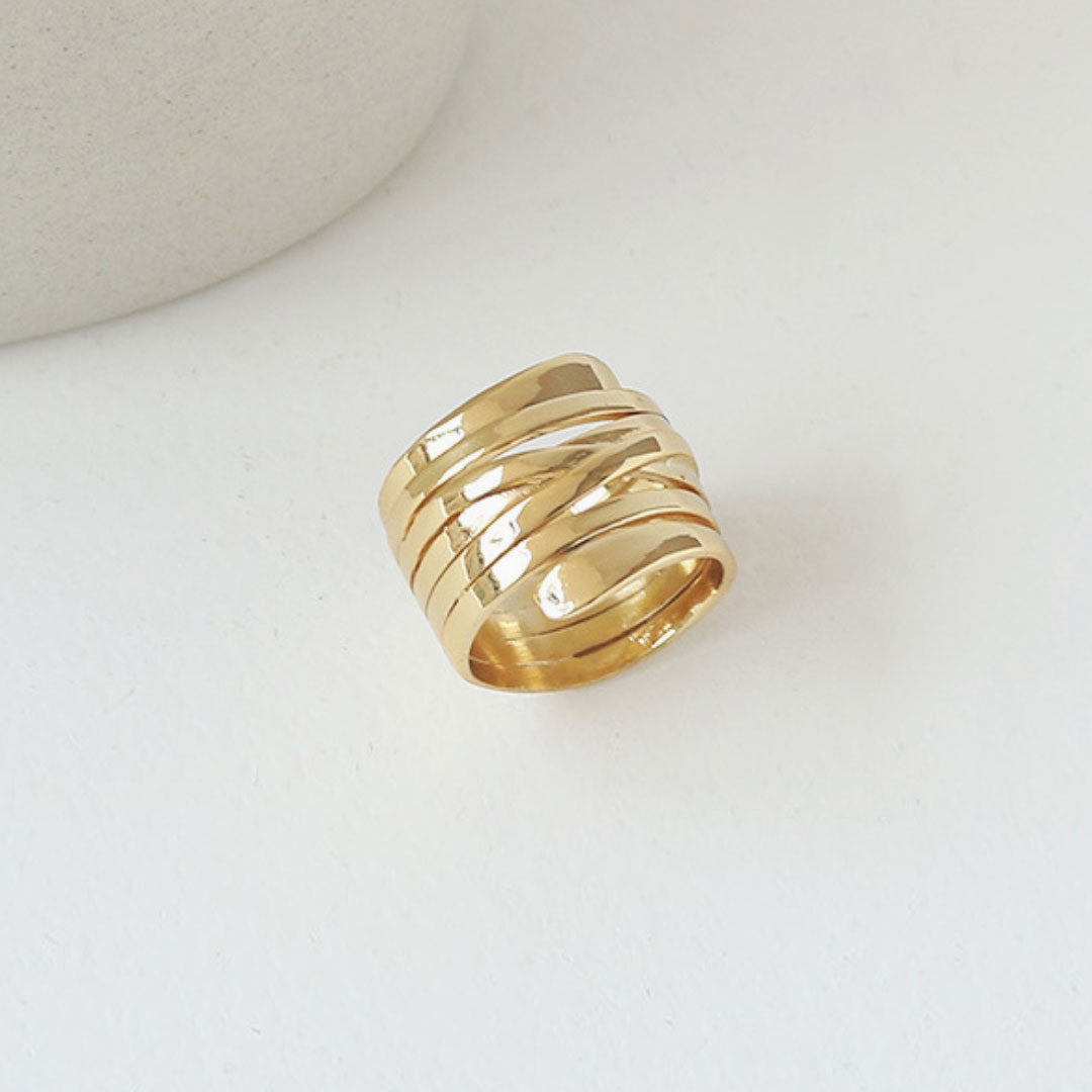 Modern Gold Tone Plated Twisted Layered Band Ring - Gold