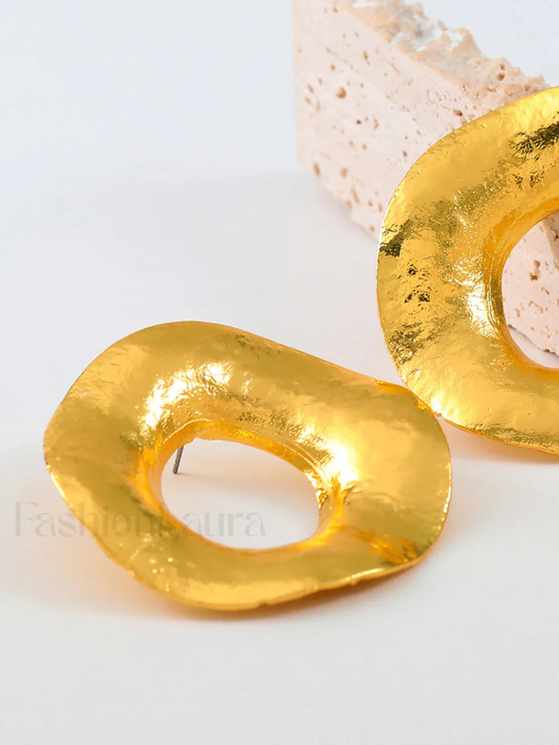Gold Textured Metal Trendy Round Stud Earrings
