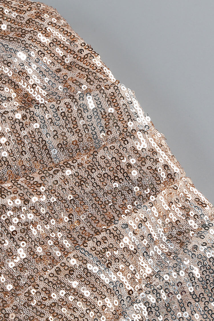 Gorgeous Ruched Strapless High Rise Split Sequin Evening Maxi Dress