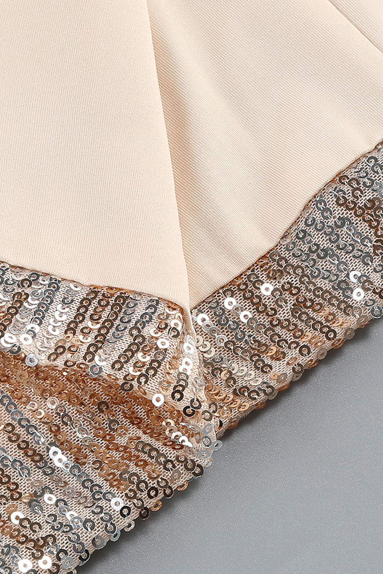 Gorgeous Ruched Strapless High Rise Split Sequin Evening Maxi Dress