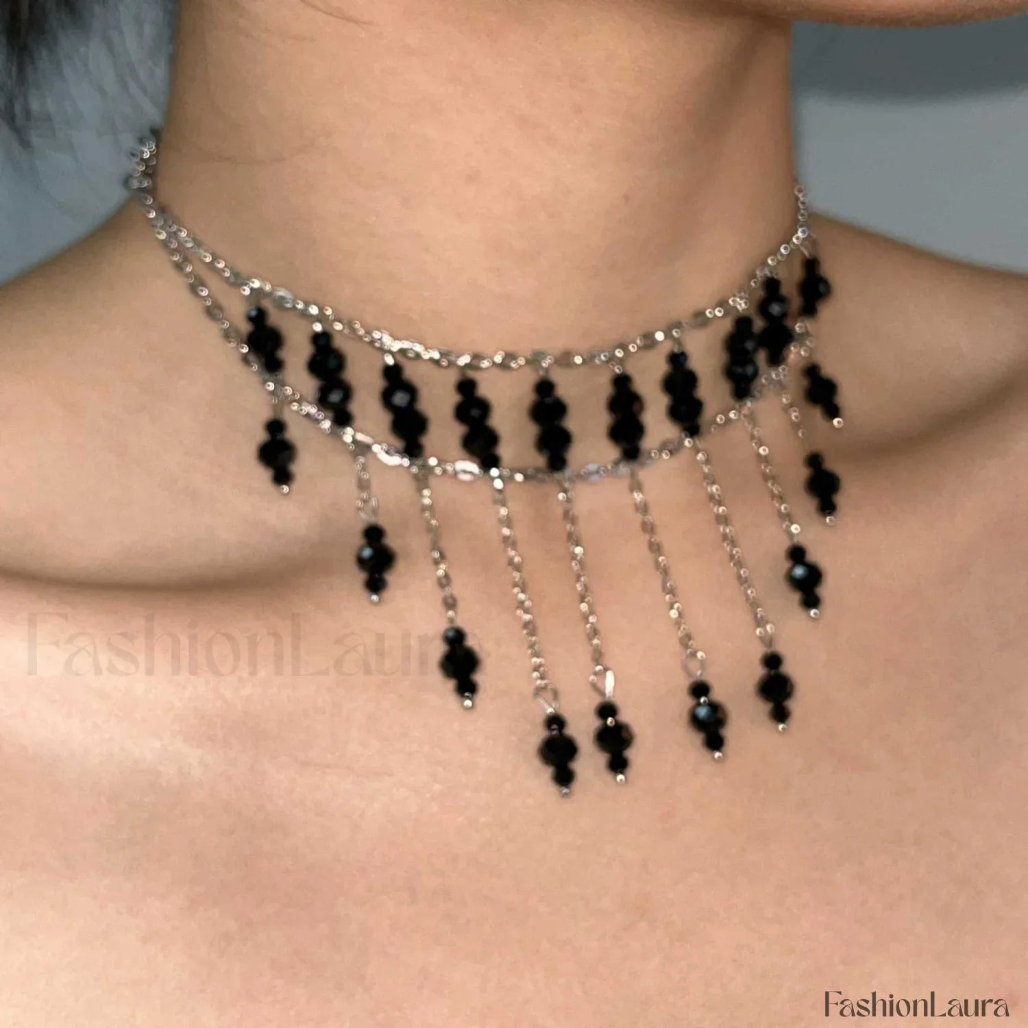 Gothic Black Design Choker Original Tassel Necklace