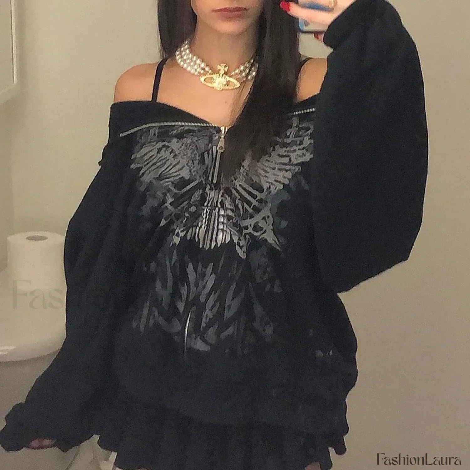 Gothic Butterfly Print Grunge Casual Hooded Jacket Hoody