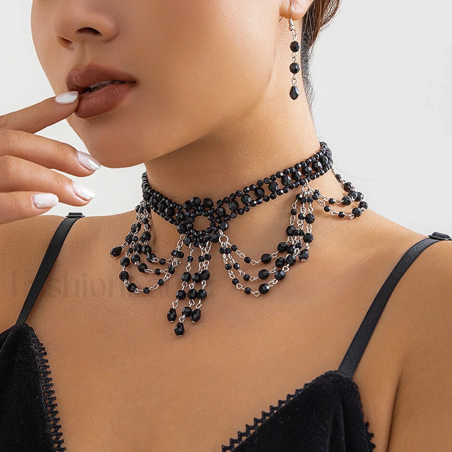 Gothic Choker Crystal Woven Beaded Necklace