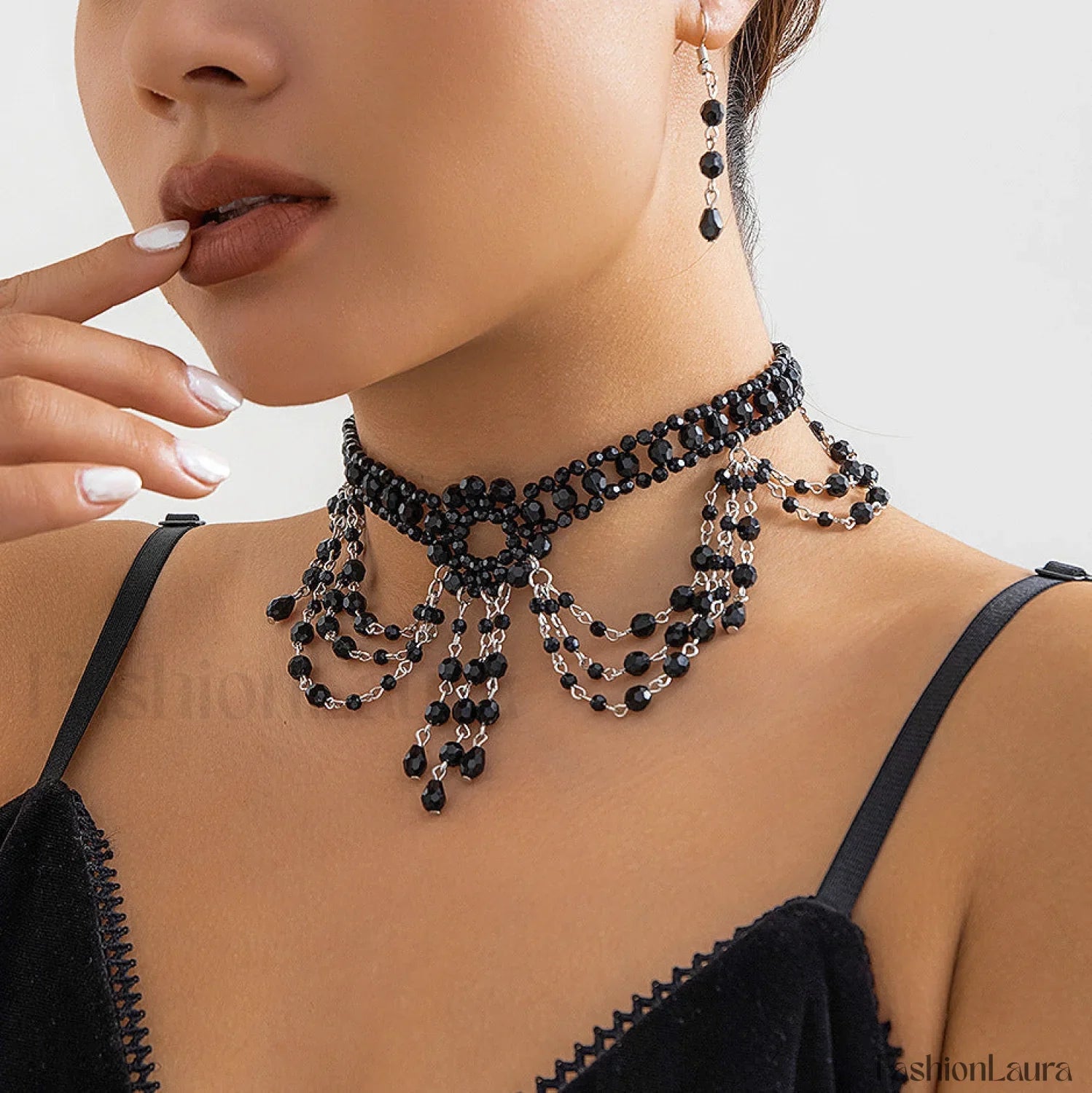 Gothic Choker Crystal Woven Beaded Necklace