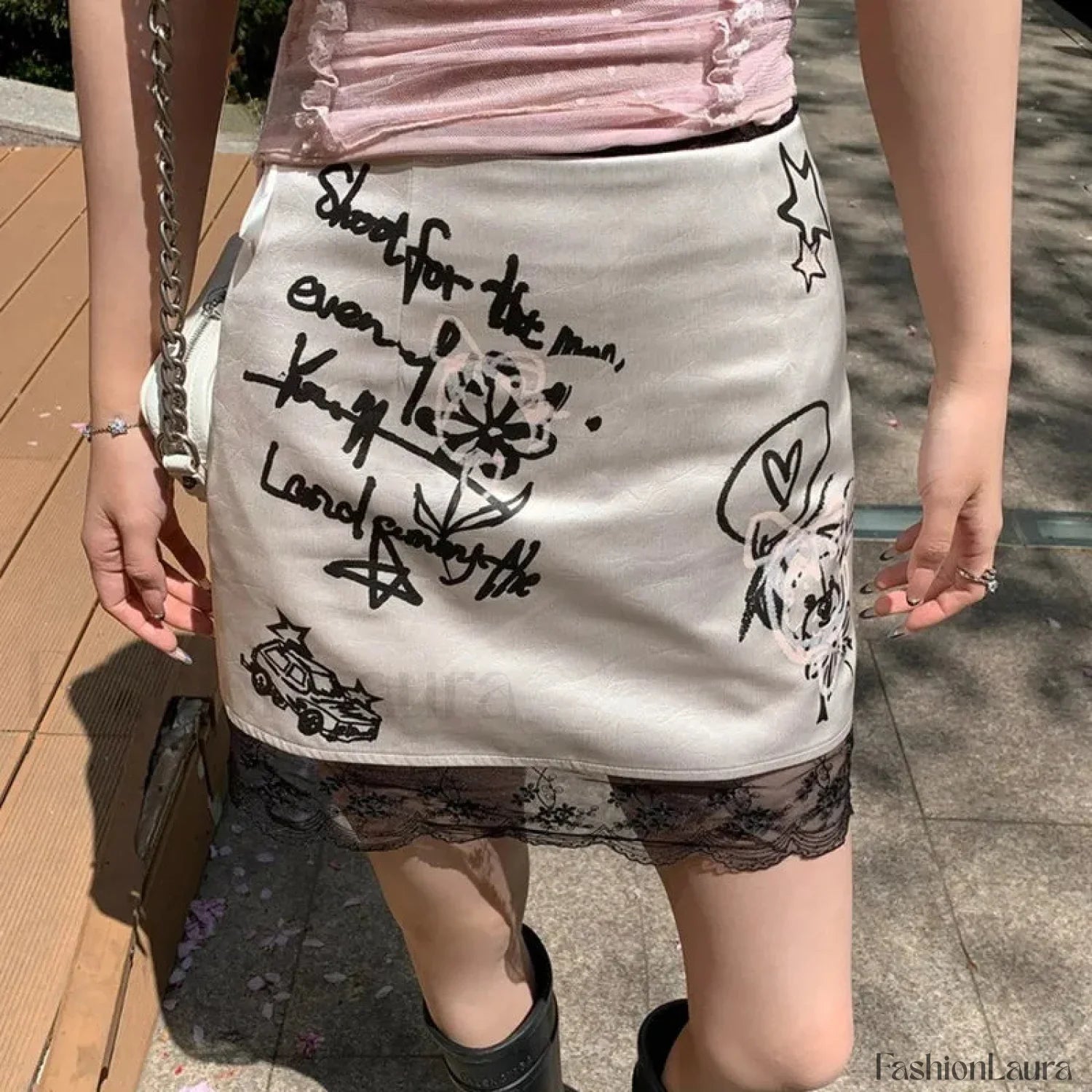 Gothic Lace Print Retro Skirt