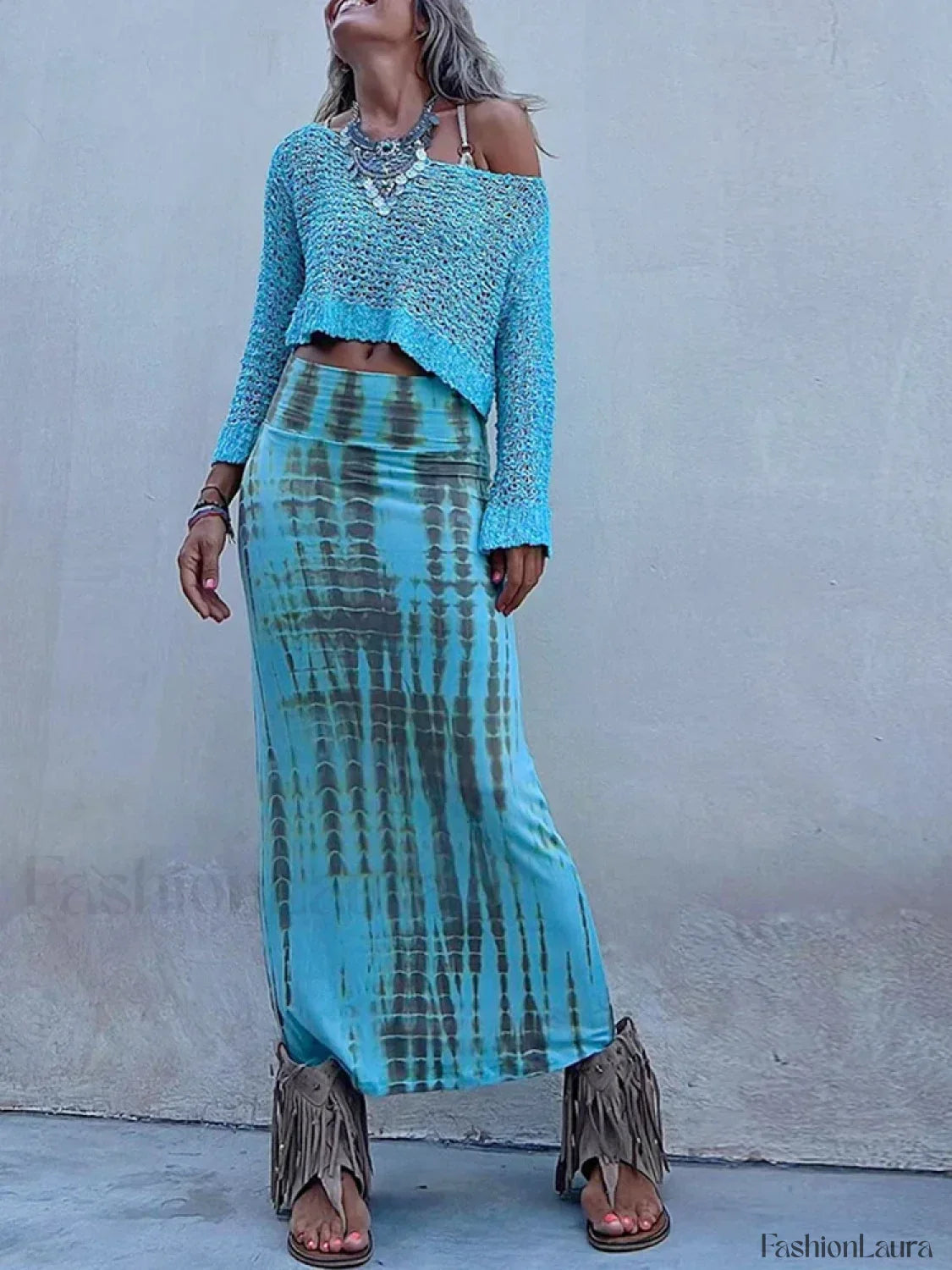 Gothic Print Pencil Maxi Skirt