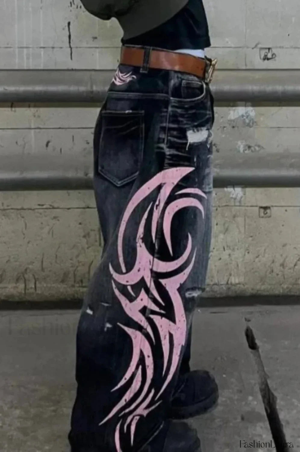 Gothic Print Wide-Leg Jeans