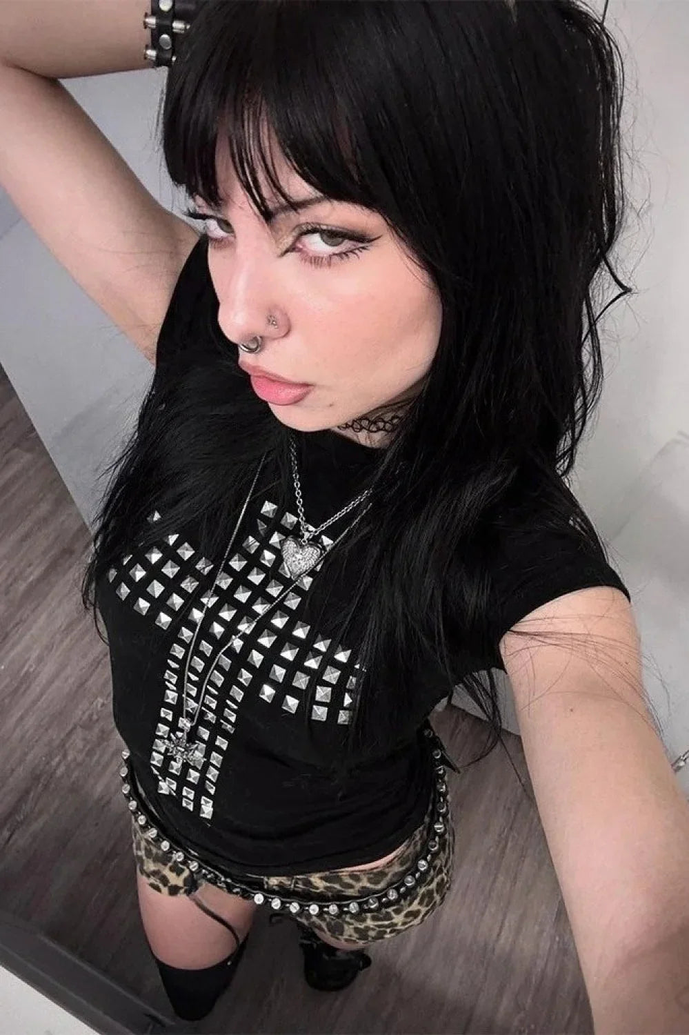 Gothic Punk Metallic T-Shirt Black / S