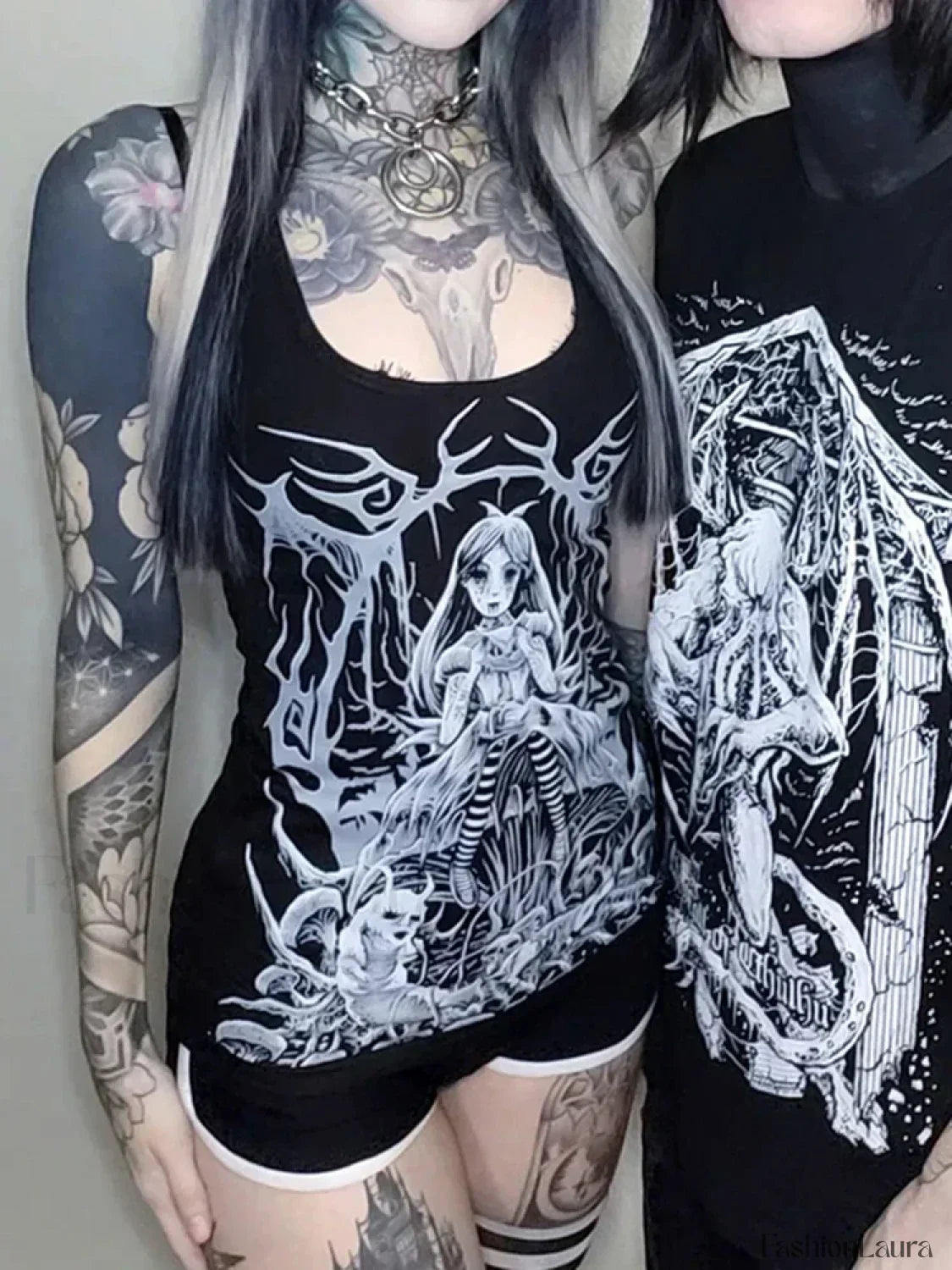 Gothic Retro Graphic Round Sleeveless Crop Top