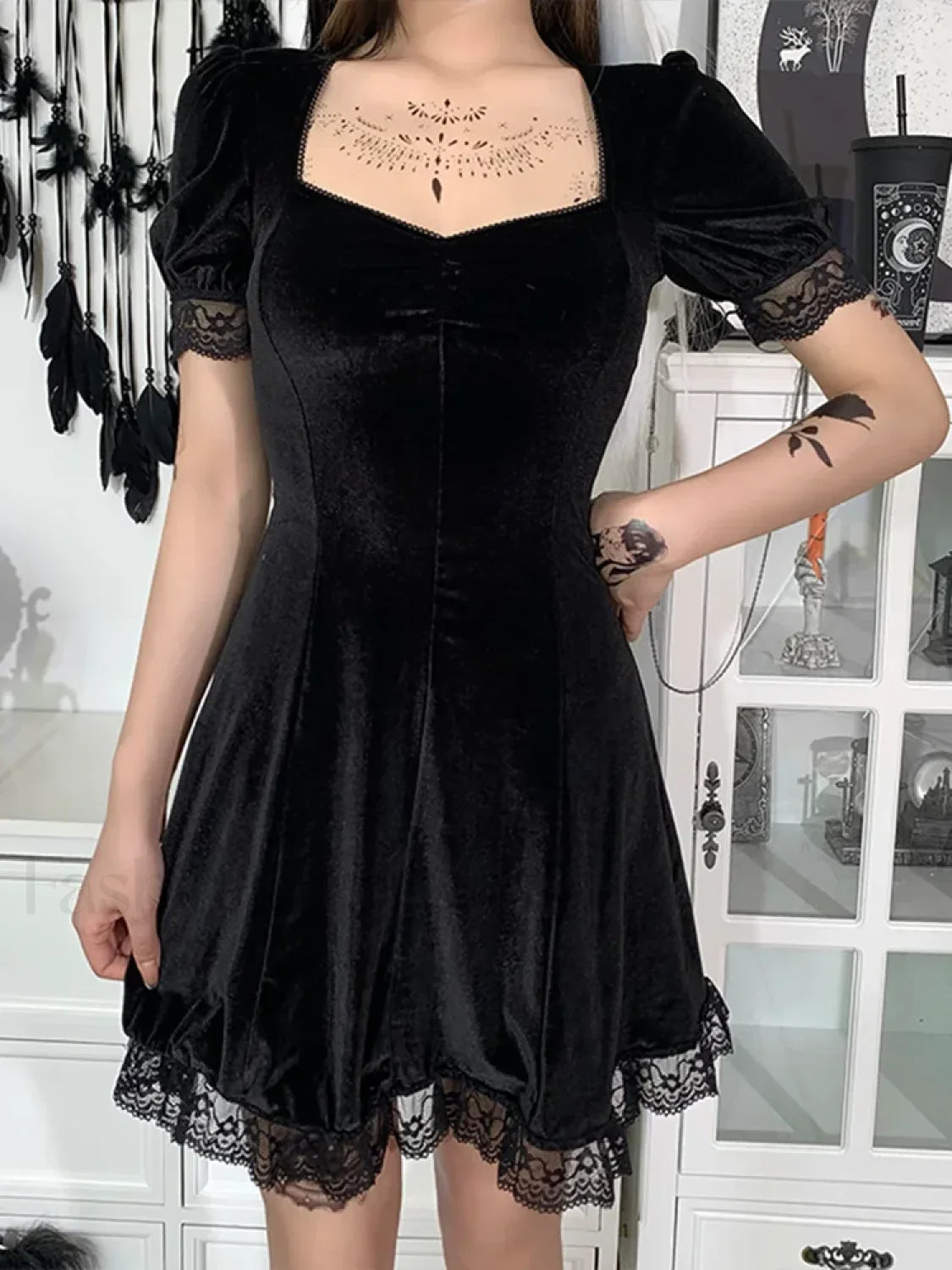 Gothic Sexy Black Y2K Harajuku Vintage Lolita Backless Mini Women Aesthetic Punk High Waist Dress