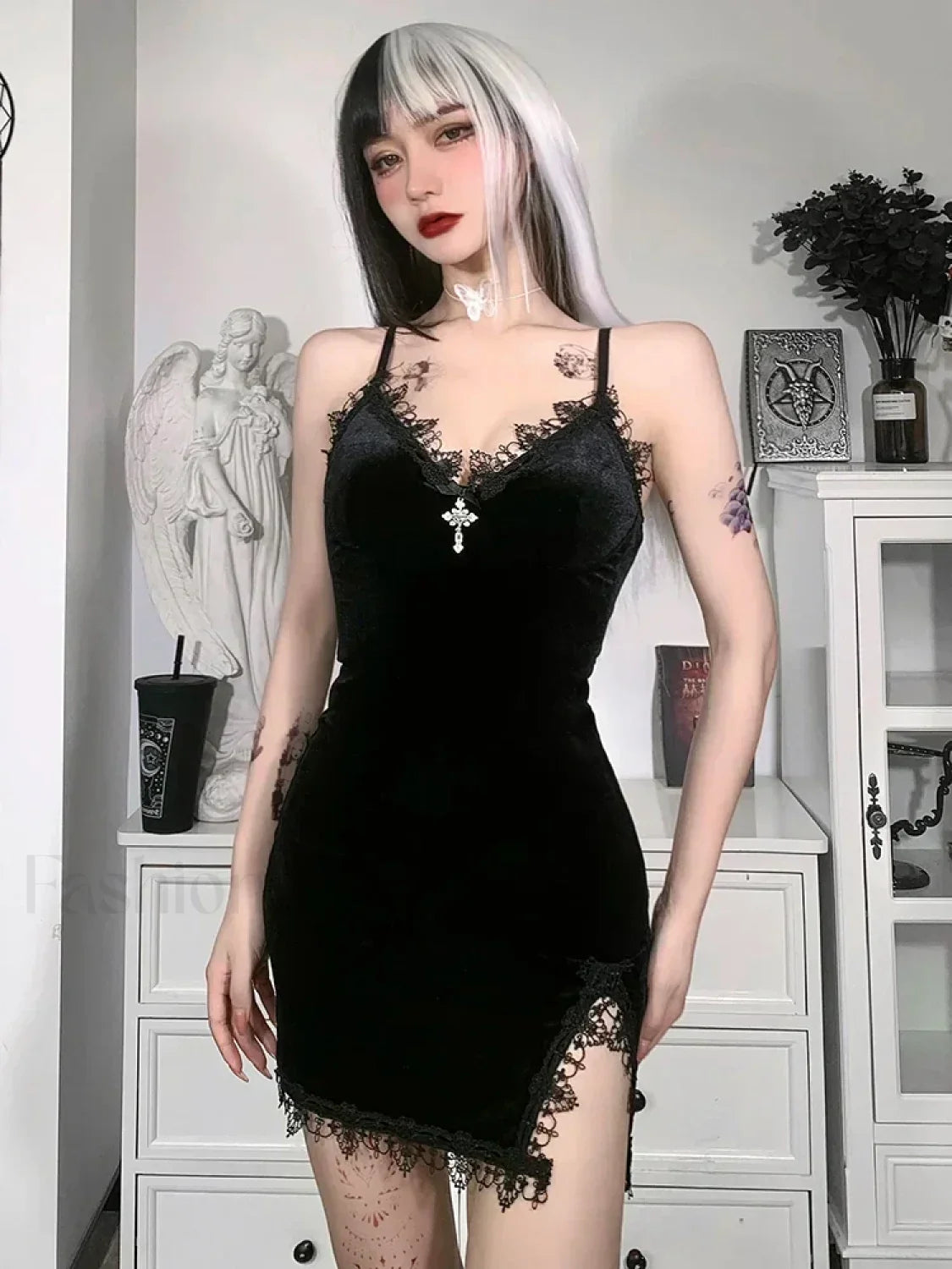 Gothic Sexy Black Y2K Harajuku Vintage Lolita Backless Mini Women Aesthetic Punk High Waist Dress