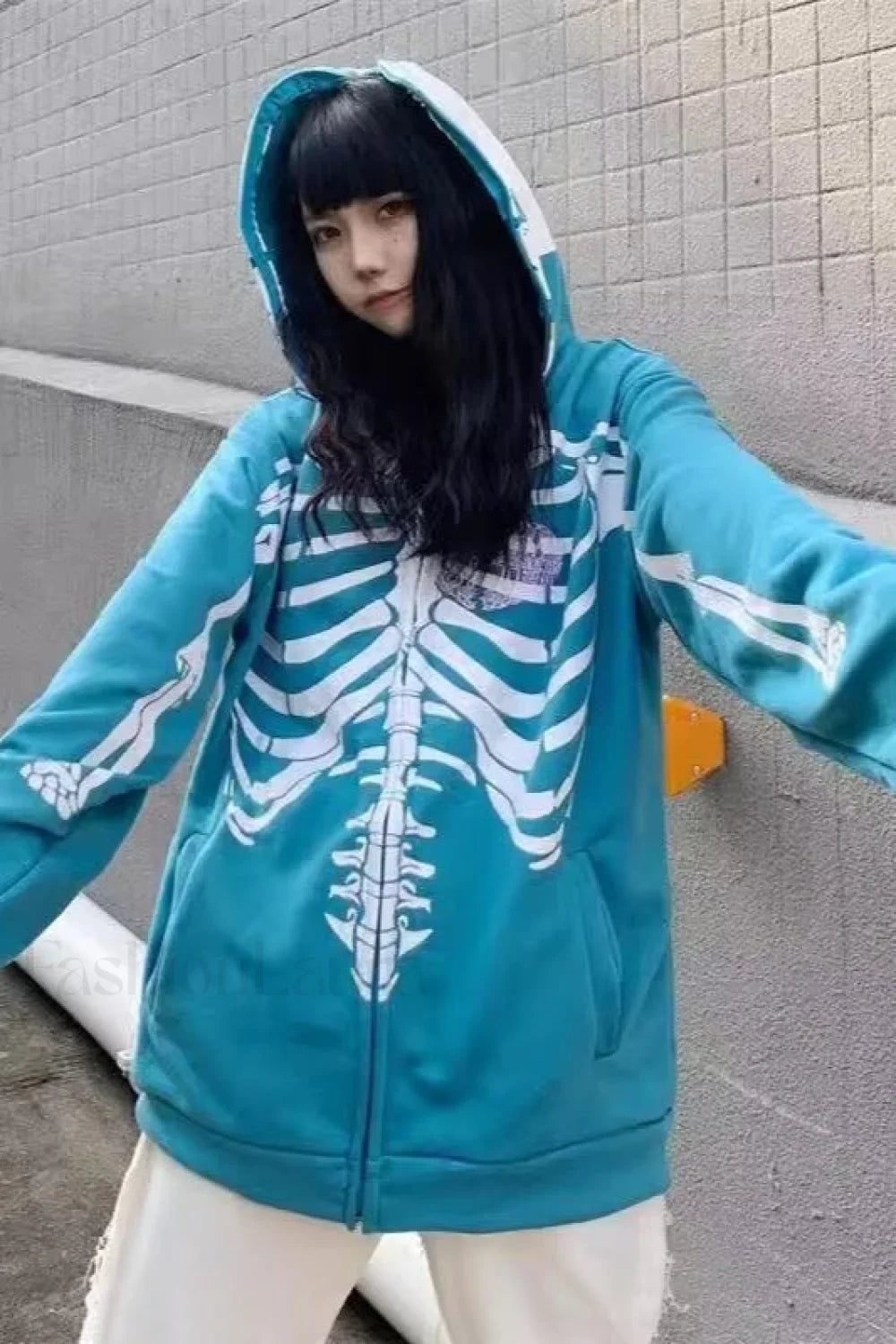 Gothic Skeleton Zipper Hoodie Blue / M
