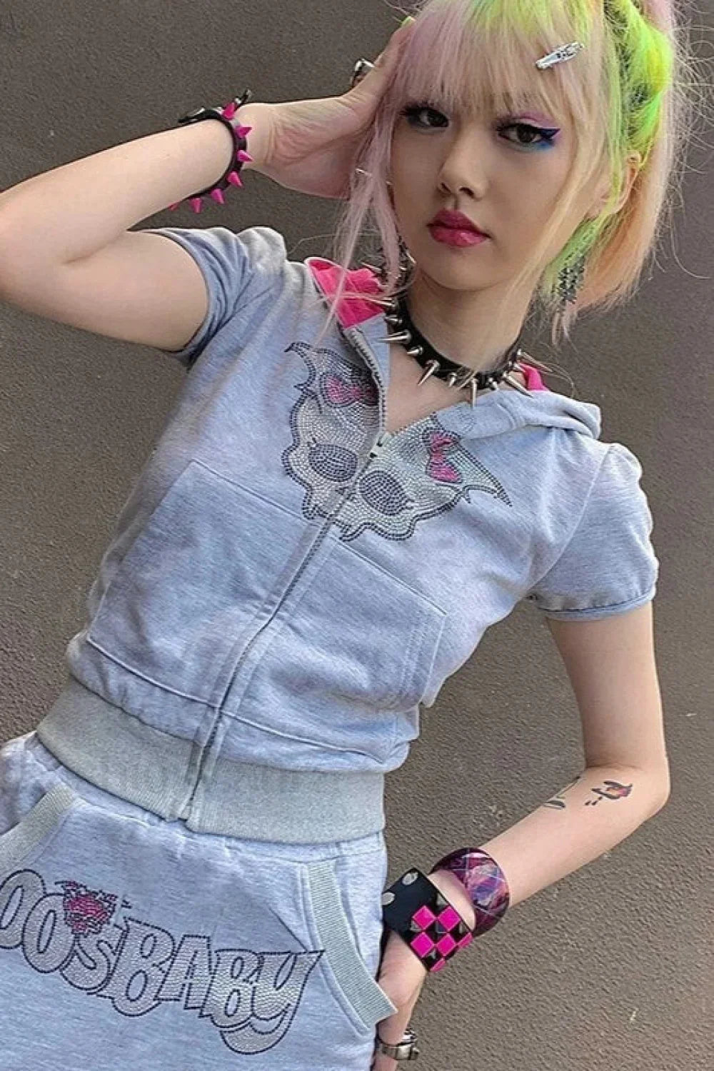 Gothic Skull Rhinestone Y2K Hoodie