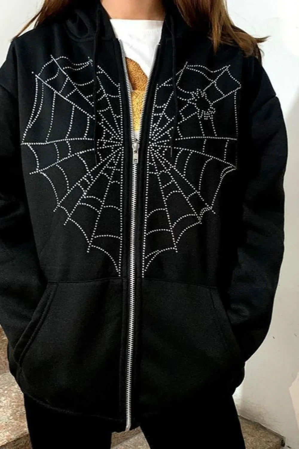 Gothic Spider Web Zip Up Hoodie