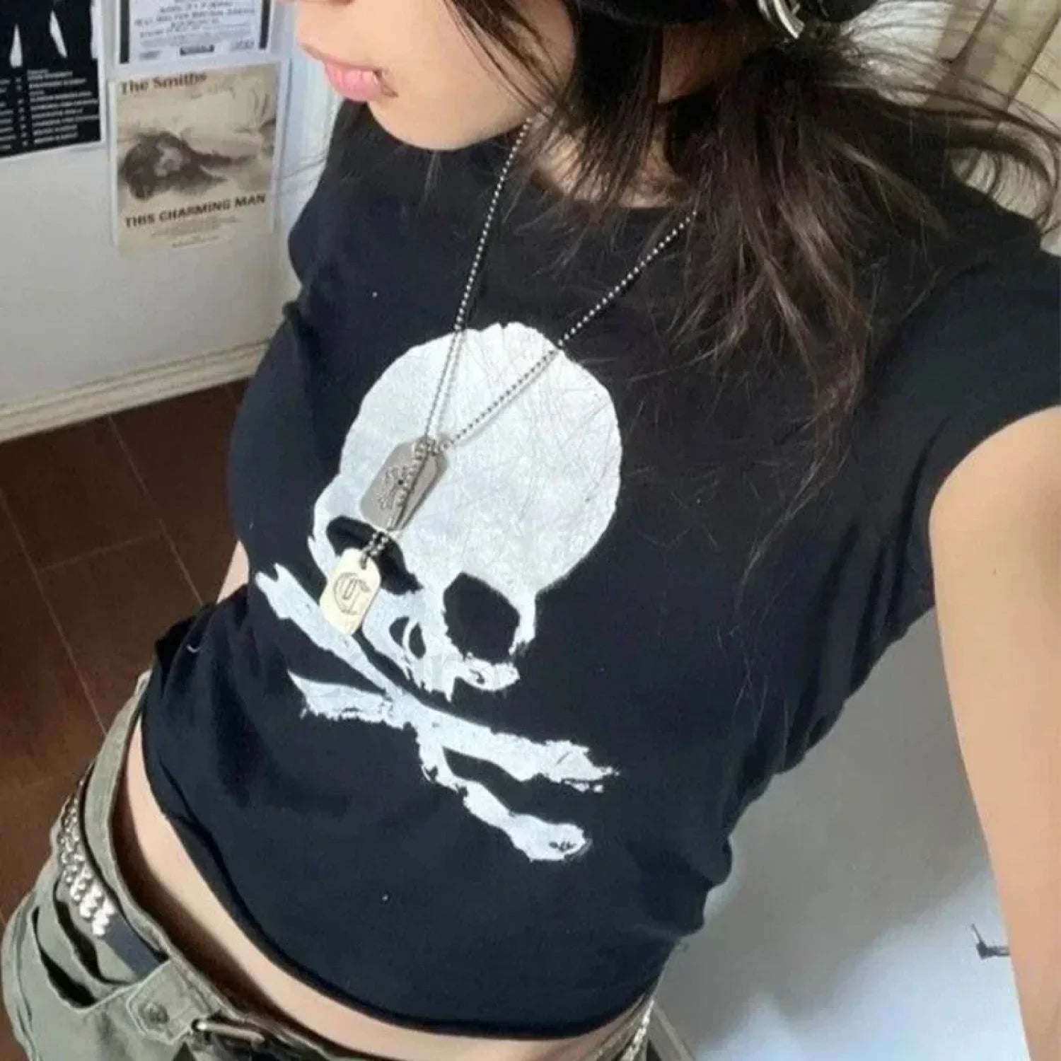 Gothic Y2k Aesthetic Skull Print T-Shirt