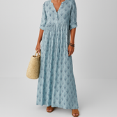 Print V-Neck Tiered Maxi Dress