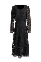Graceful Button Up High Waist Crochet Lace Two Piece Maxi Dress - Black 2