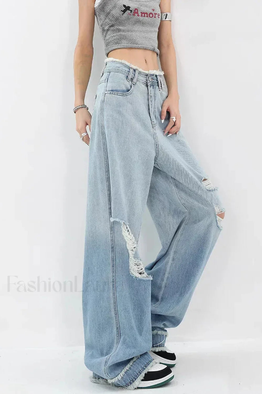Gradient Ripped Straight Leg Jeans