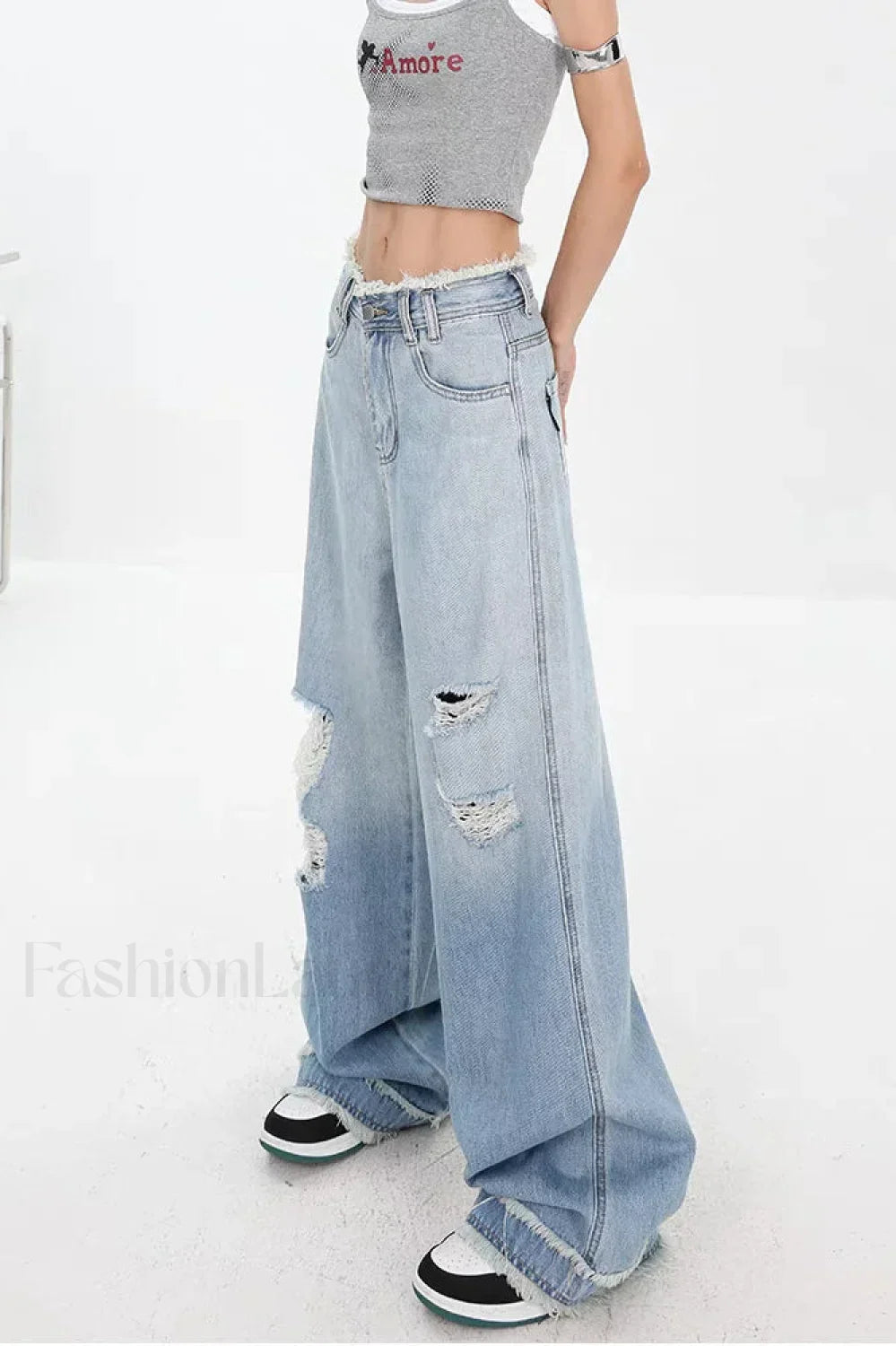 Gradient Ripped Straight Leg Jeans