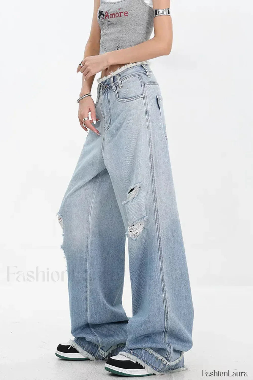 Gradient Ripped Straight Leg Jeans
