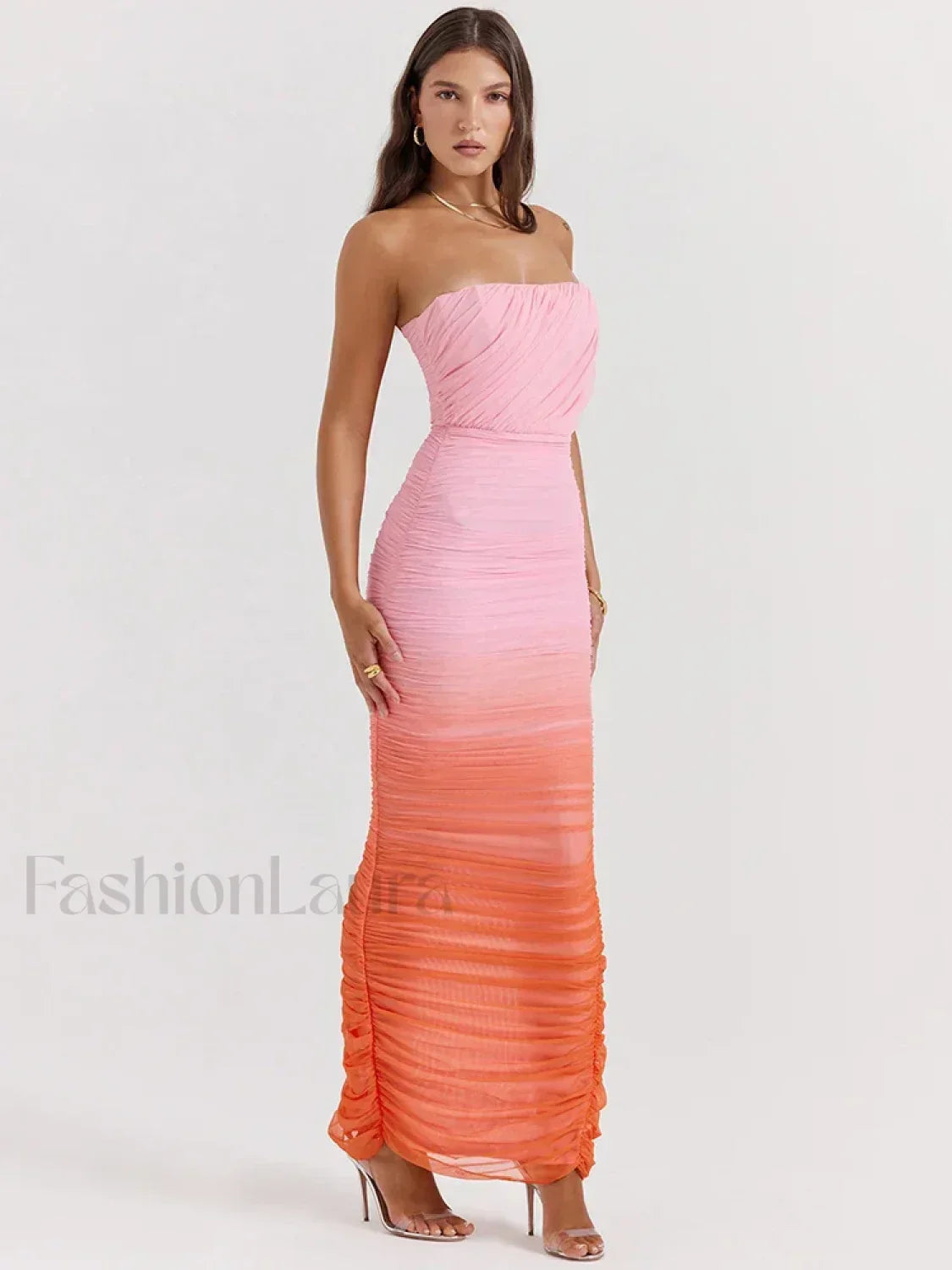 Gradient Strapless Split Maxi Dress
