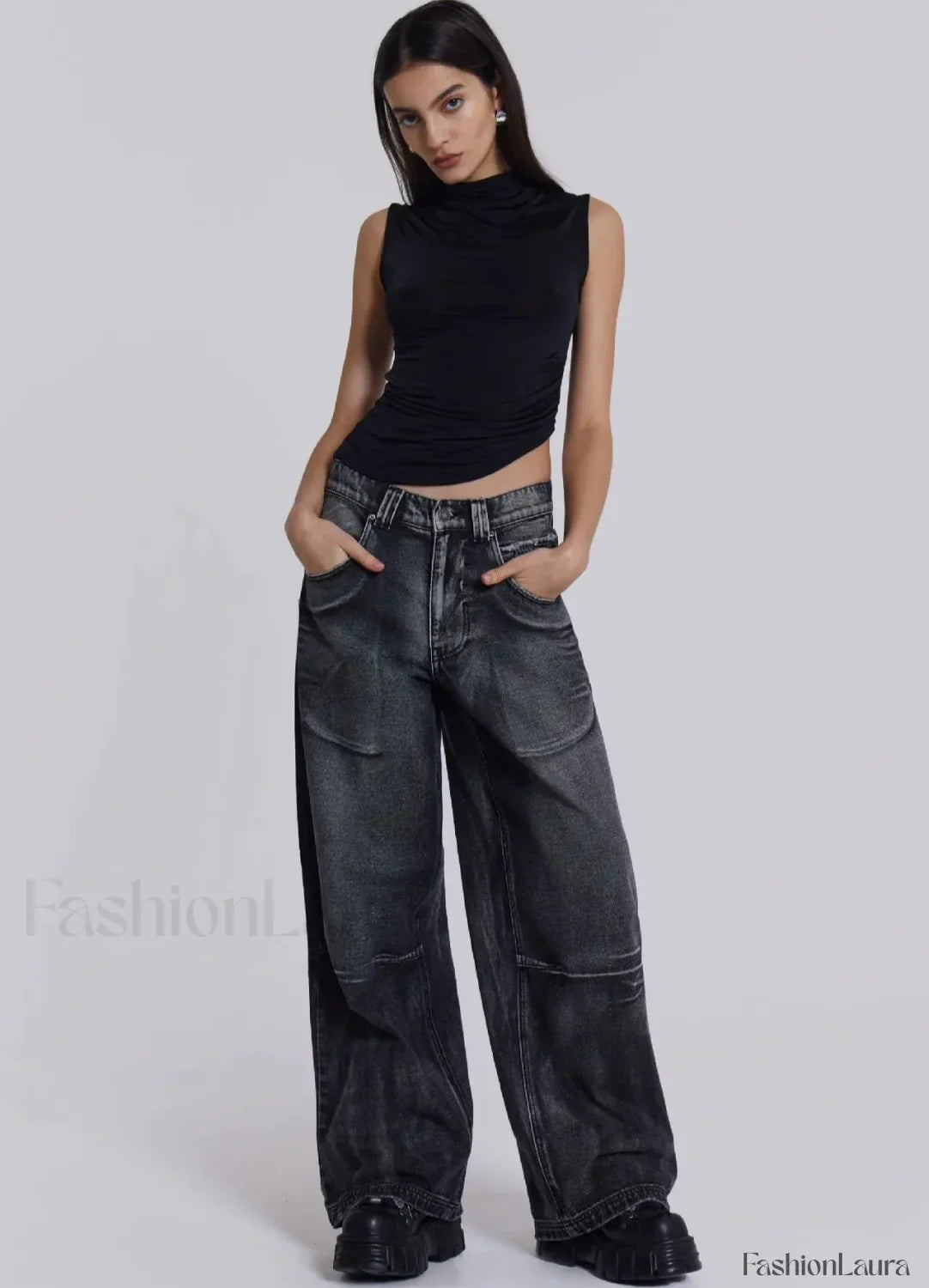 Gradient Wing Print Wide Leg Jeans