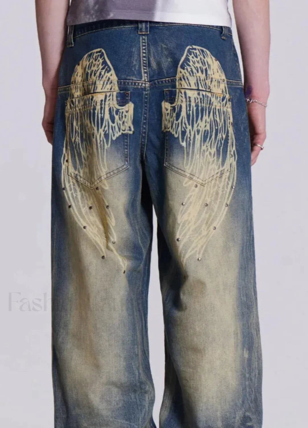 Gradient Wing Print Wide Leg Jeans